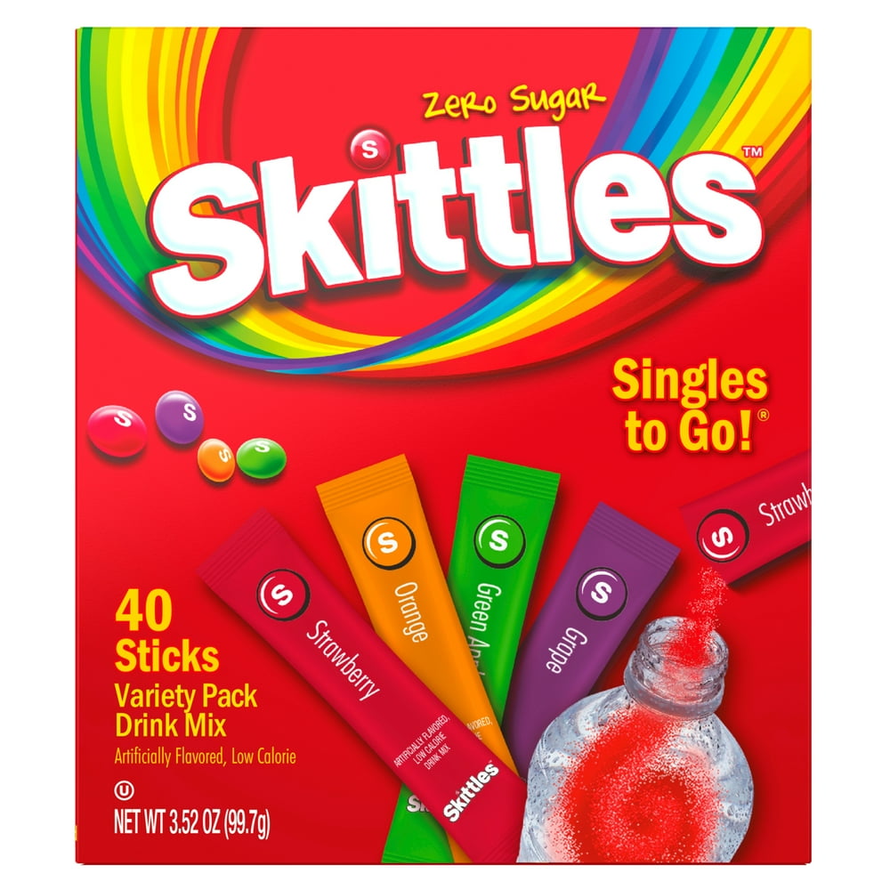 (40 Packets) Skittles Variety Pack Sugar Free, OnTheGo, Caffeine Free