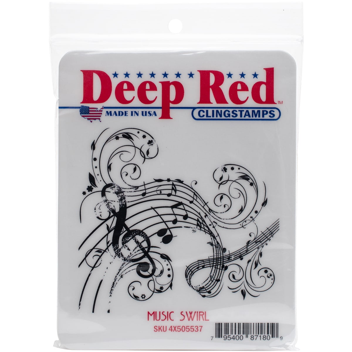 Deep Red Stamps Music Swirl Rubber Cling Stamp 