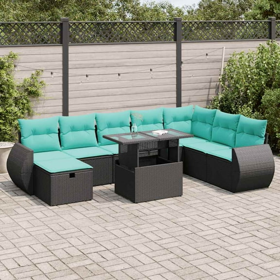 vidaXL 9 Piece Patio Sofa Set with Cushions Gray Poly Rattan Acacia