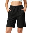 thumbnail image 3 of Women's Cotton Drawstring Shorts with Pockets, Elastic Waist Soft Comfy Casual Shorts, Summer Beach Lounge Athletic Gym Fitness, Womens Casual | VerBelle,Black L, 3 of 8