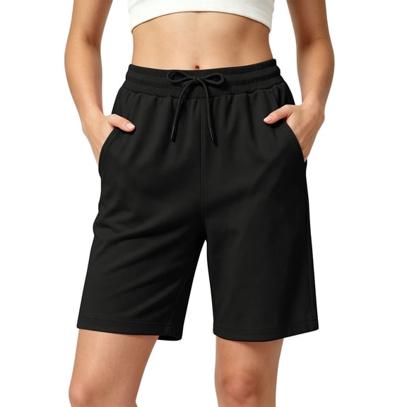 Summer Athletic Shorts for Women Drawstring Elastic Waist Casual Shorts Soft Cotton Knee Length Shorts with Pocket Summer Outdoor Short Pants Loose Comfort Short Bottoms