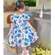 thumbnail image 1 of 2023, vestidos con estampado de flores azules para niñas, ropa con mangas abullonadas, vestido de princesa de verano para niños, trajes de desfile de baile de fiesta para niños 7 (2-3T) Gao Jinjia LED, 1 of 2