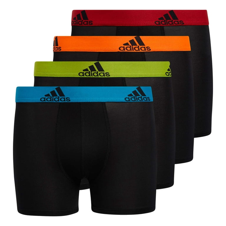 adidas Kids-Boy's Performance Boxer Briefs Underwear (4-Pack), Black/Solar  Blue/Semi Solar Slime Green, Medium 