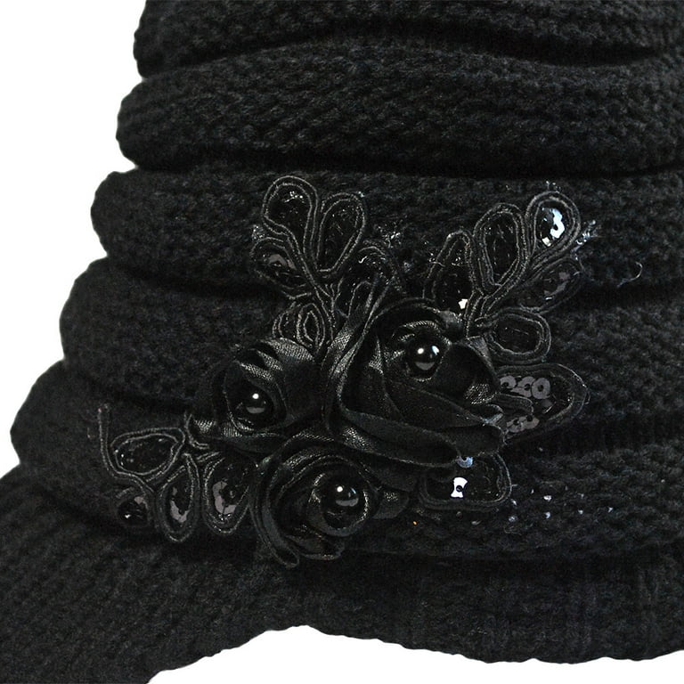 Winter Women Cable Knitted Visor Hat with Flower Accent  display picture 1