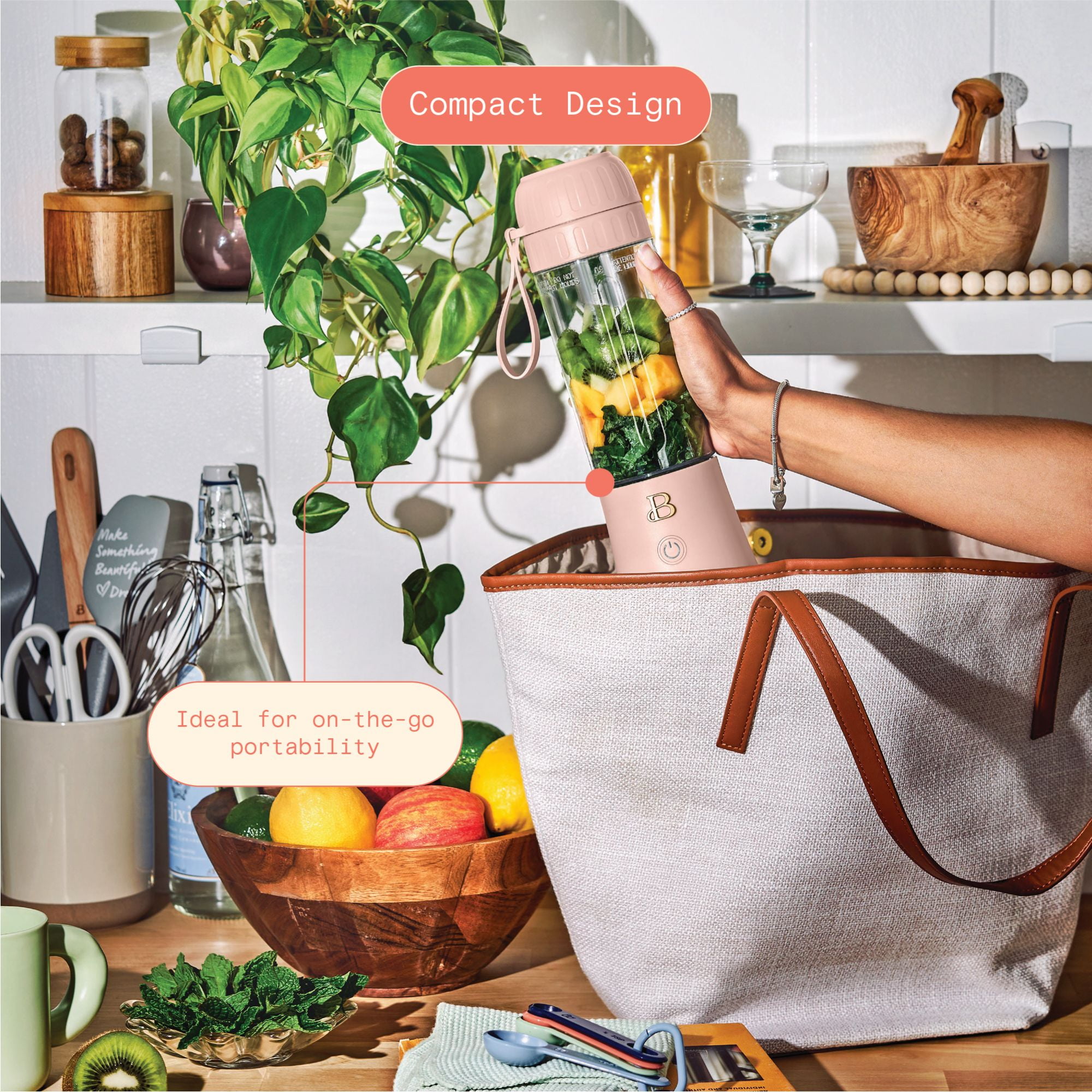 Beautiful Portable to-Go Blender 2.0, 70 W, 16 oz, Rose by Drew Barrymore