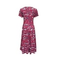 thumbnail image 3 of Blossoming Floral Print Dress - Comfortable Crew Neck, Stylish Short Sleeves, 3 of 11