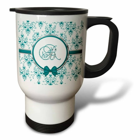 

3dRose Elegant Green and Silver Heart Damask Monogram Letter B Travel Mug 14oz Stainless Steel
