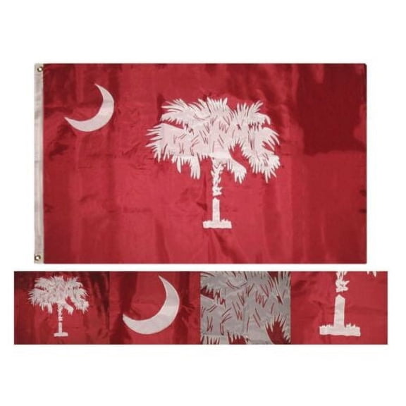 3x5 Embroidered Sewn South Carolina Big Red 300D Nylon Flag 2 Clips