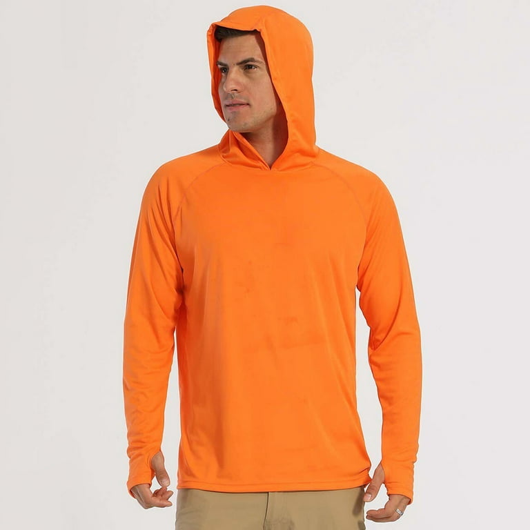 Bukoa UPF 50+ Fishing Shirts for Men Long Sleeve UV Sun Protection Hoodie, Outdoor Hiking Shirts, Men's, Size: Medium, Orange