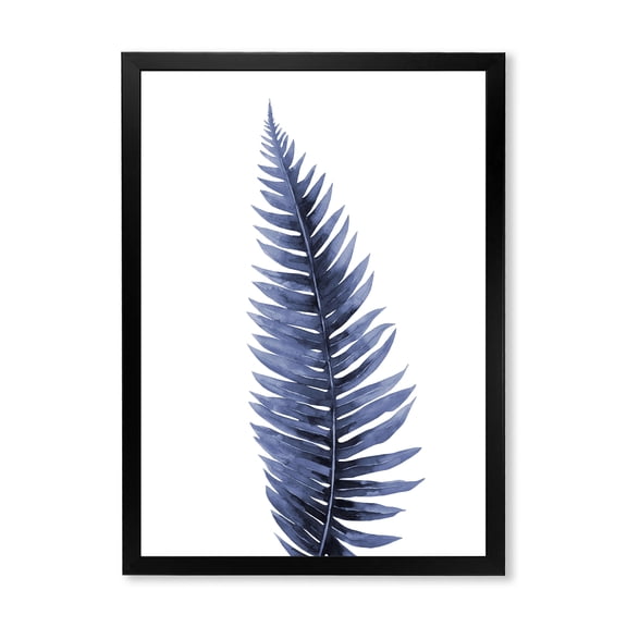 Designart 'Tropical Blue Watercolour Leaves On White' Bohemian & Eclectic Framed Art Print