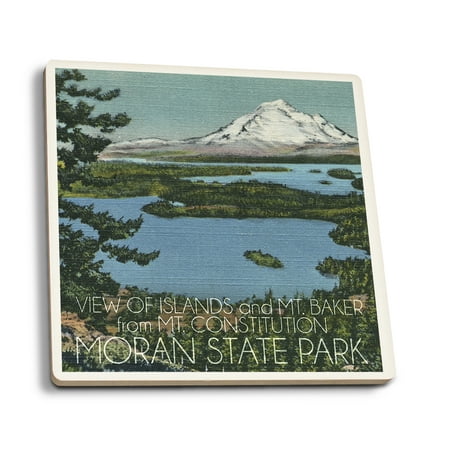 Moran State Park - San Juan Islands, Washington - View of Islands & Mt. Baker from Mt. Constitution (Set of 4 Ceramic Coasters - Cork-backed,