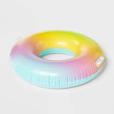 Inflatable Swim Tube Colorful Ombré 33” Round Rainbow Float Handles