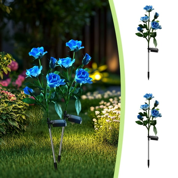 Luces solares con forma de rosa de 5 cabezas | Guirnalda de luces decorativas para jardín | Iluminación impermeable con enchufe para patio y césped | Colores rojo, amarillo, azul, rosa y blanco |