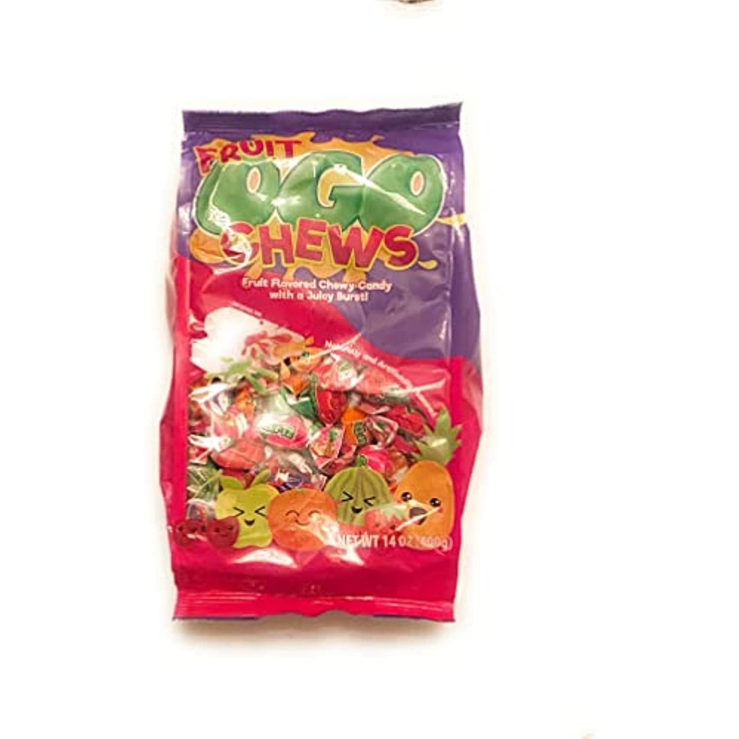 (1) 14Oz Bag Fruit Ogo Chews Fruit Flavored Chewy Candy With A Juicy