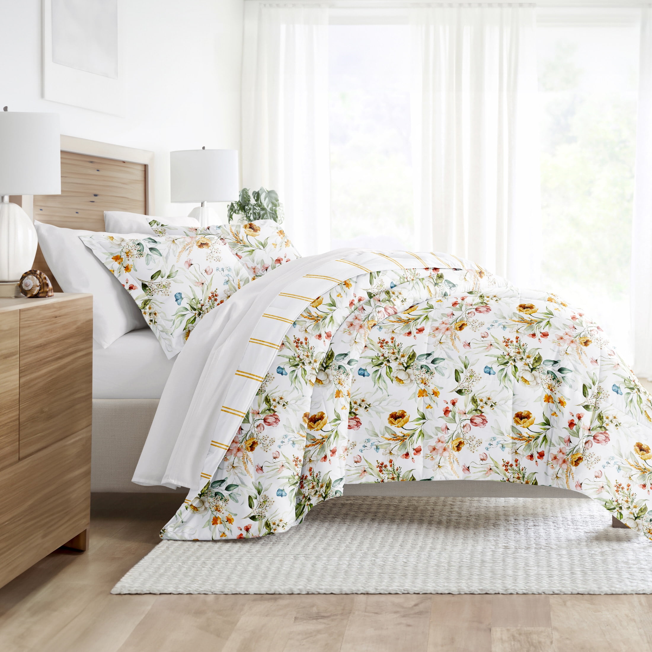 Noble Linens Down Alternative Chintz Floral Stripe Clay Reversible Comforter Set
