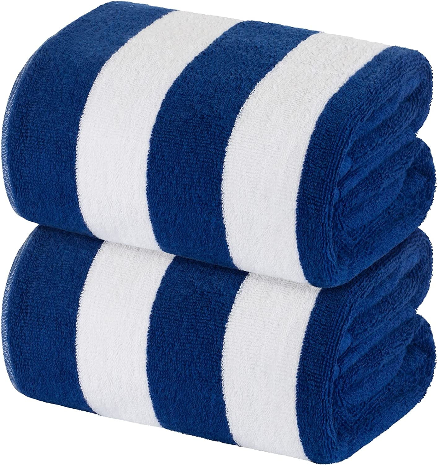 White Classic Beach Towels Oversized Navy Cabana Stripe Cotton Bath