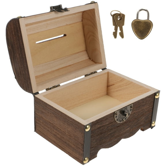 Treasure Chest Key Cash Storage Bin with Lid Piggy Bank Kids Child Toddler Coffee