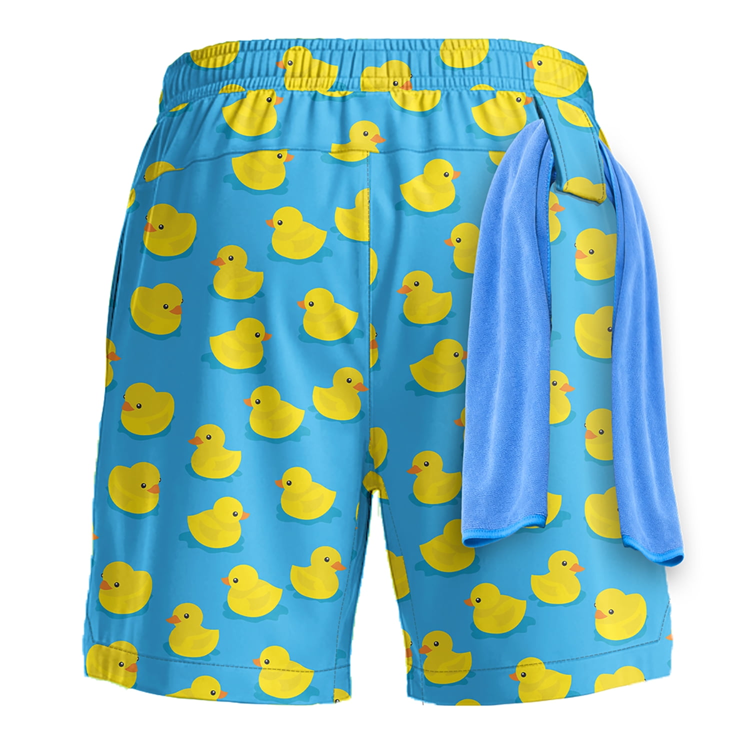 Men’s 2-in-1 Swim Trunks with Compression Liner, Quick-Dry Stretch Fabric, Drawstring Waist, and Pockets - Beach, Swimming, and Active Wear - Duck S