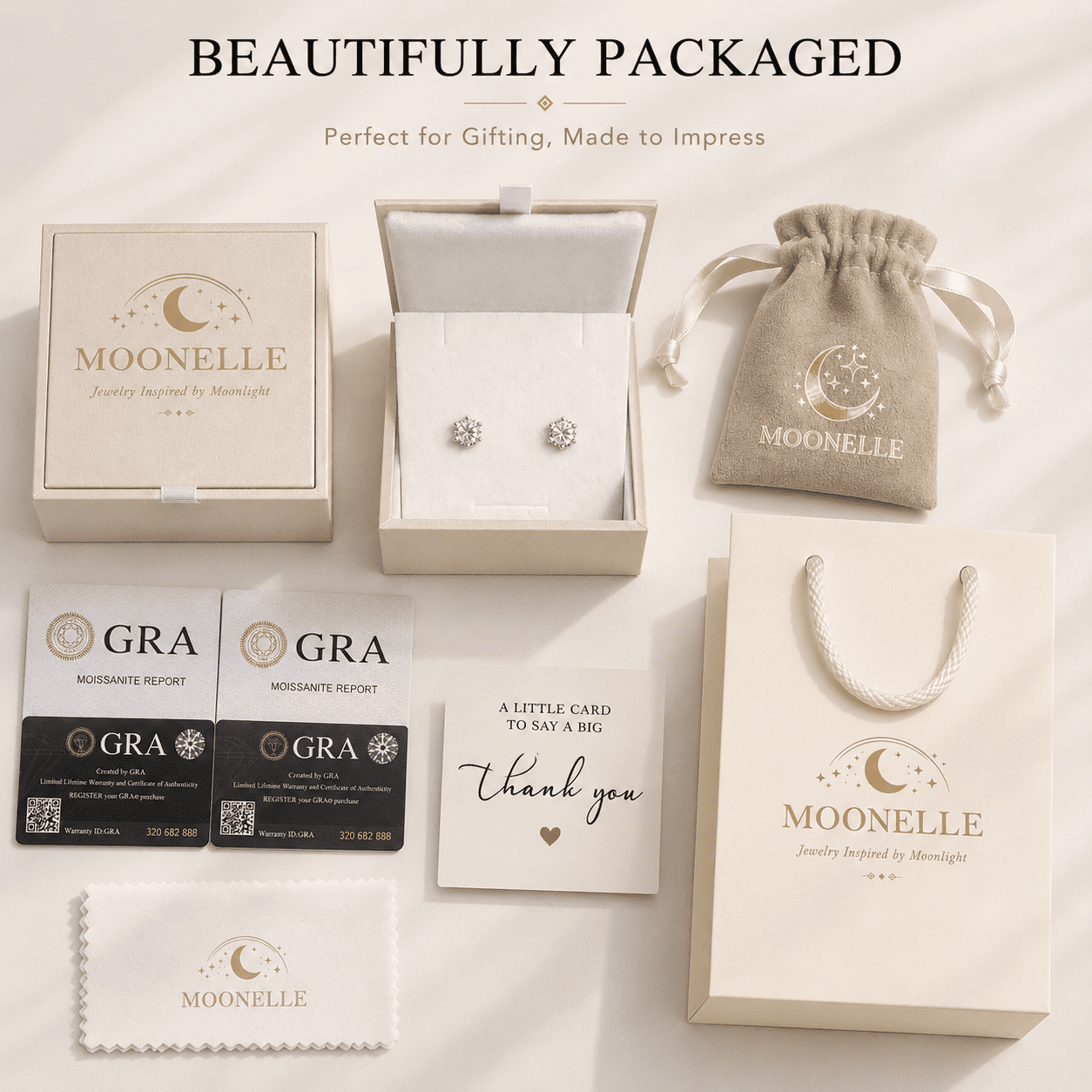 MOONELLE 3Ct Round Cut Moissanite Stud Earrings for Women, 925 Sterling Silver, White Gold Plated