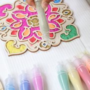 Kulture Khazana: Make Your Own Wooden Rangoli - 2-In-1 Sand & Paint Art Kit - Creative Diwali Activity, Mess-Free Drop Cloths, Kids DIY Sensory Craft