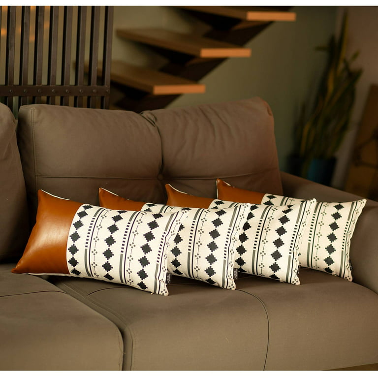 Decorative Vegan Faux Leather Throw Pillows Set of 2 - 17x17 - Brown