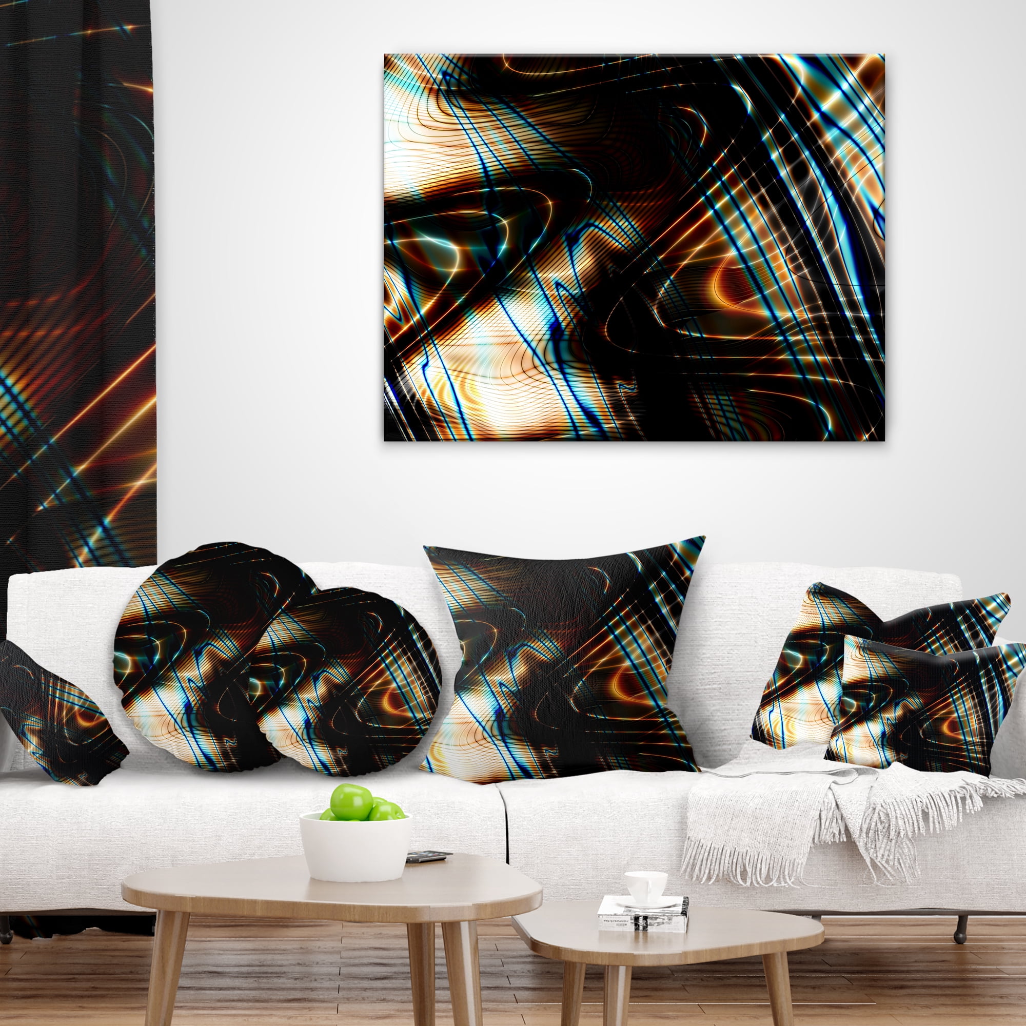 Designart Fractal Curved Brown Black Stripes - Contemporary Throw Pillow - 16x16