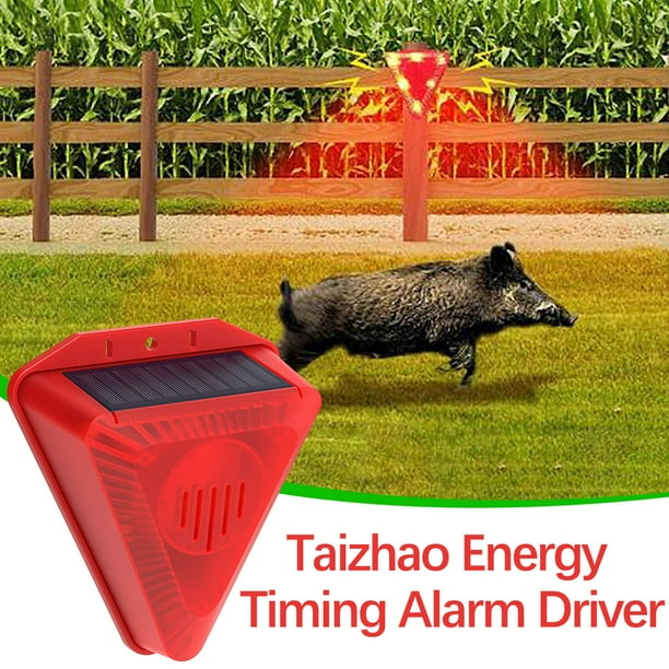 Repelente solar de animales - 129dB Alarma de sonido y luz intermitente - IP65 impermeable - Solar - Cronómetro de 10/20 minutos - Control de plagas al aire libre para jardines, granjas, patios
