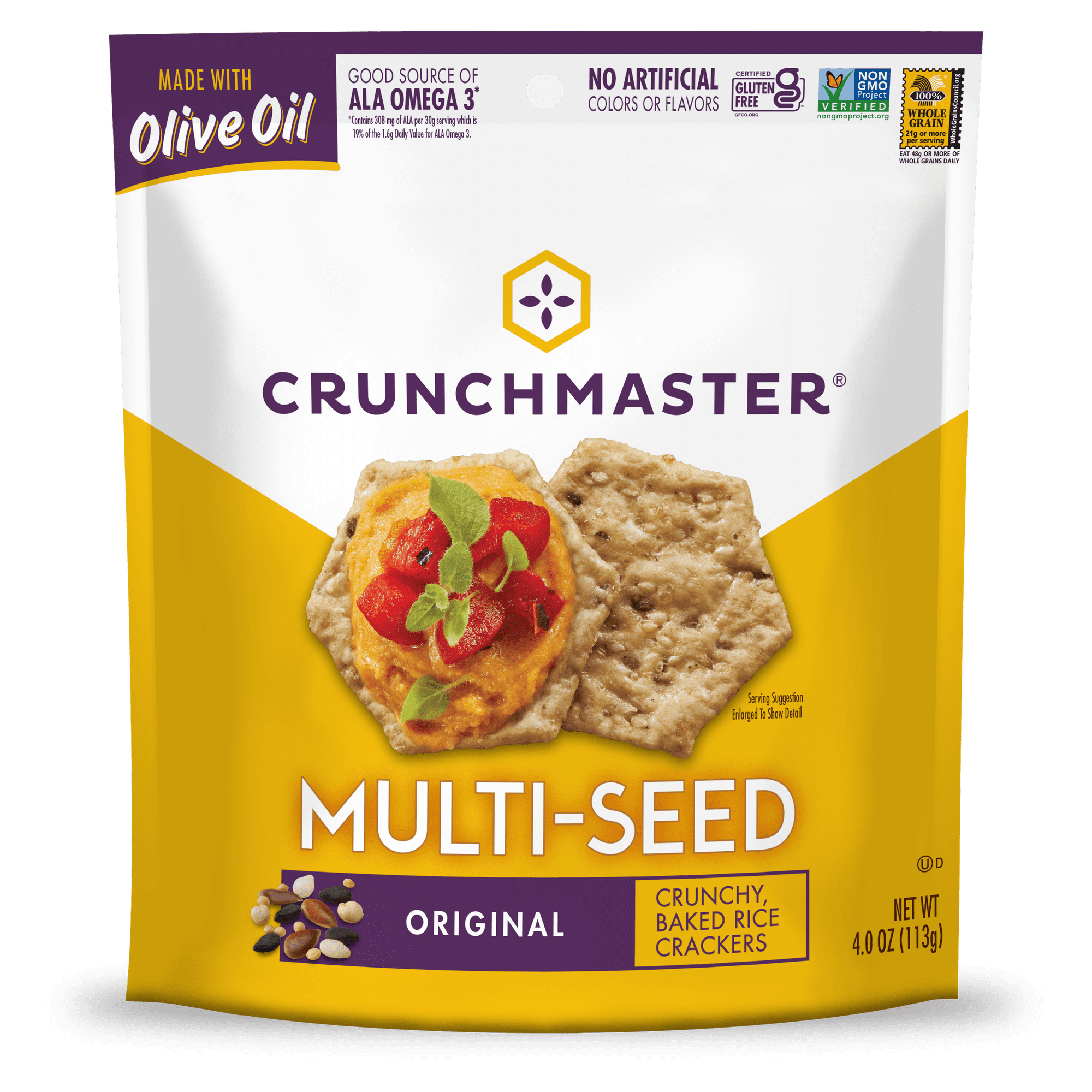 Crunchmaster Multi-Seed Original Crackers, 4 oz Plastic Stand-Up Pouch