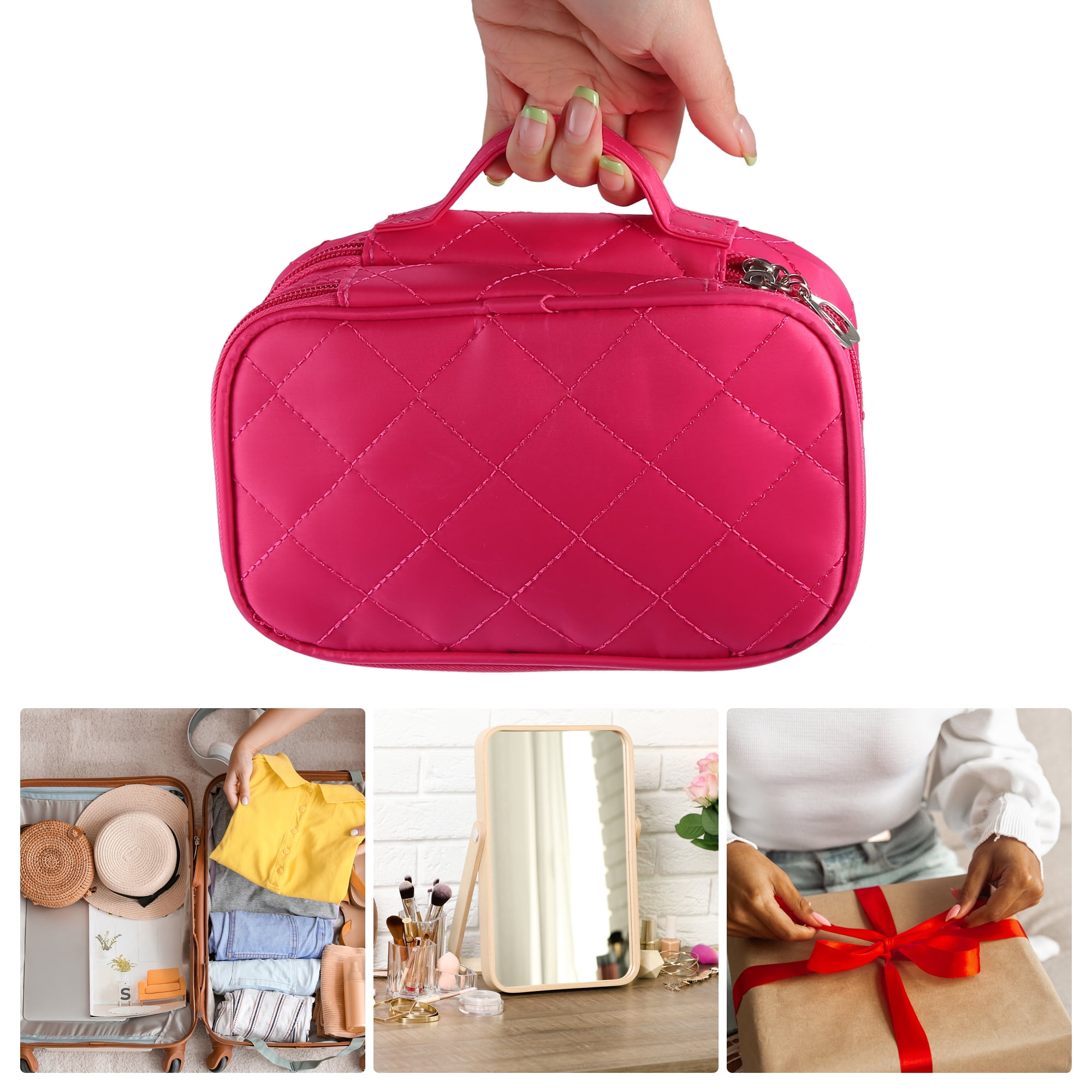 Unique Bargains Floral Makeup Bag Zipper Flower Cosmetic Pouch Rose Red