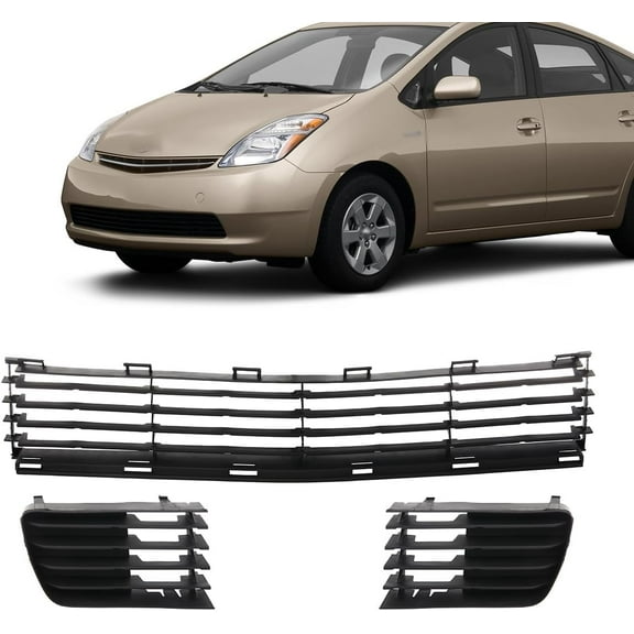 3PCS For Toyota Prius 2004-2009 Front Lower Bumper Grille & Fog Light Bezels