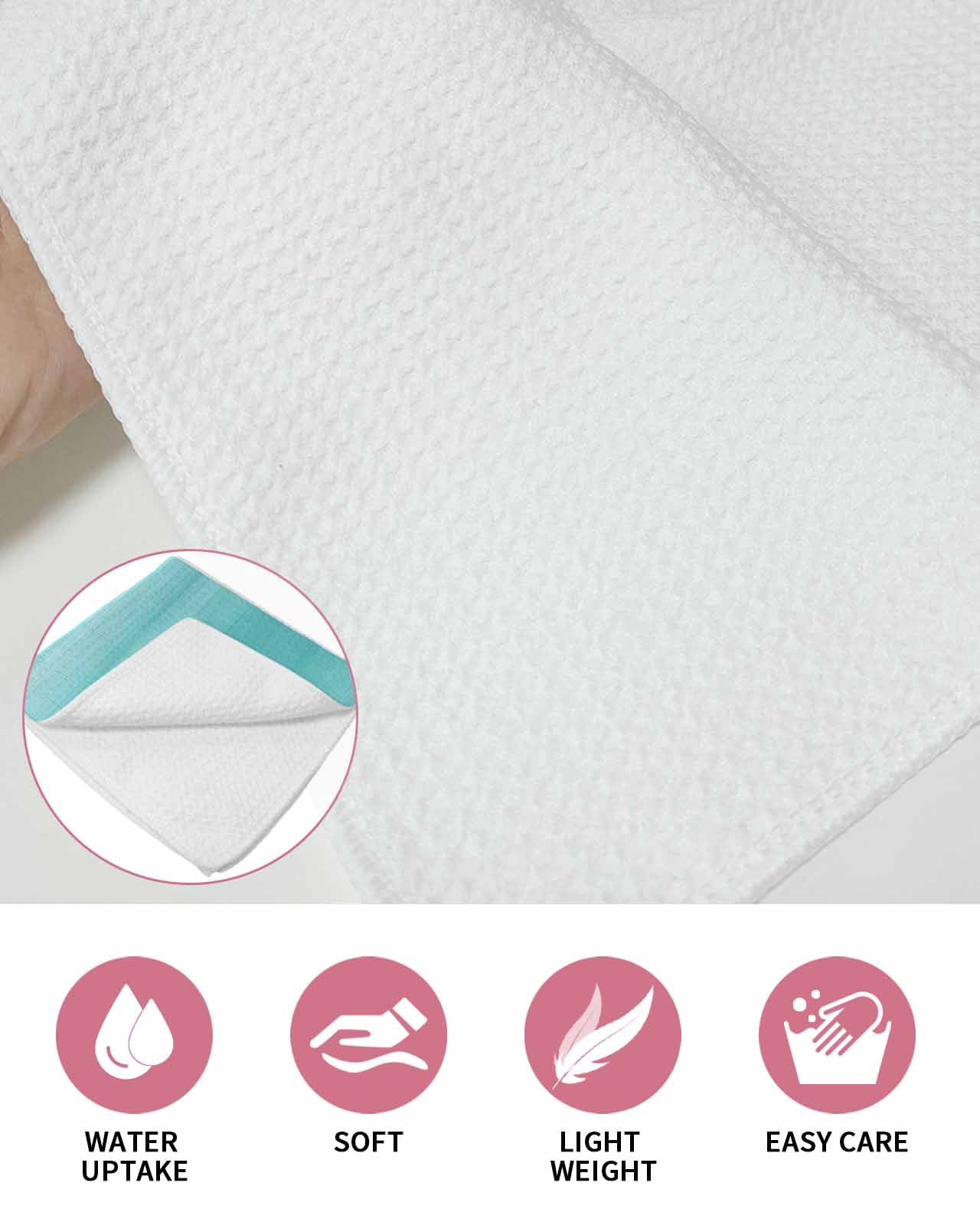 Aqua White Ombre Kitchen Dish Towels for Drying Dishes Set of 2, Chic Modern Funny Abstract Striped Art Waffle Weave Microfiber Terry Hand Tea Bathroom Towels Quick Dry & Absorbent Towel 12x12
