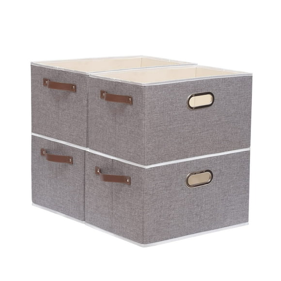 Yawinhe Fabric Storage Baskets Foldable Closet Organizer for Shelves Large Storage Boxes With 3 Handles Canvas Storage Bins for Clothes Grey 15''Lx9.8''Wx8.3''H 4-Pack