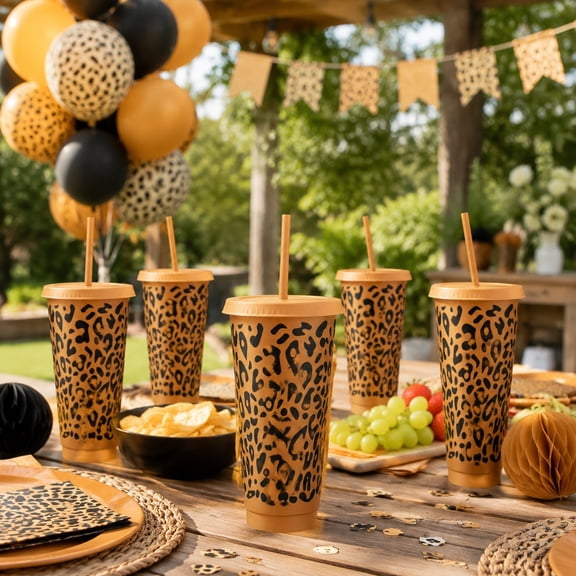 12 Pcs Leopard Print Tumbler Cups with Lids and Straws, 24 oz Reusable Plastic Cups for Parties, Events, Birthday Gatherings, Gifts and Everyday Drinks