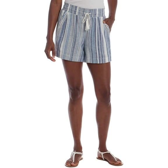Briggs New York Women's Linen Blend Shorts with Pockets , Blue Stripe, XS