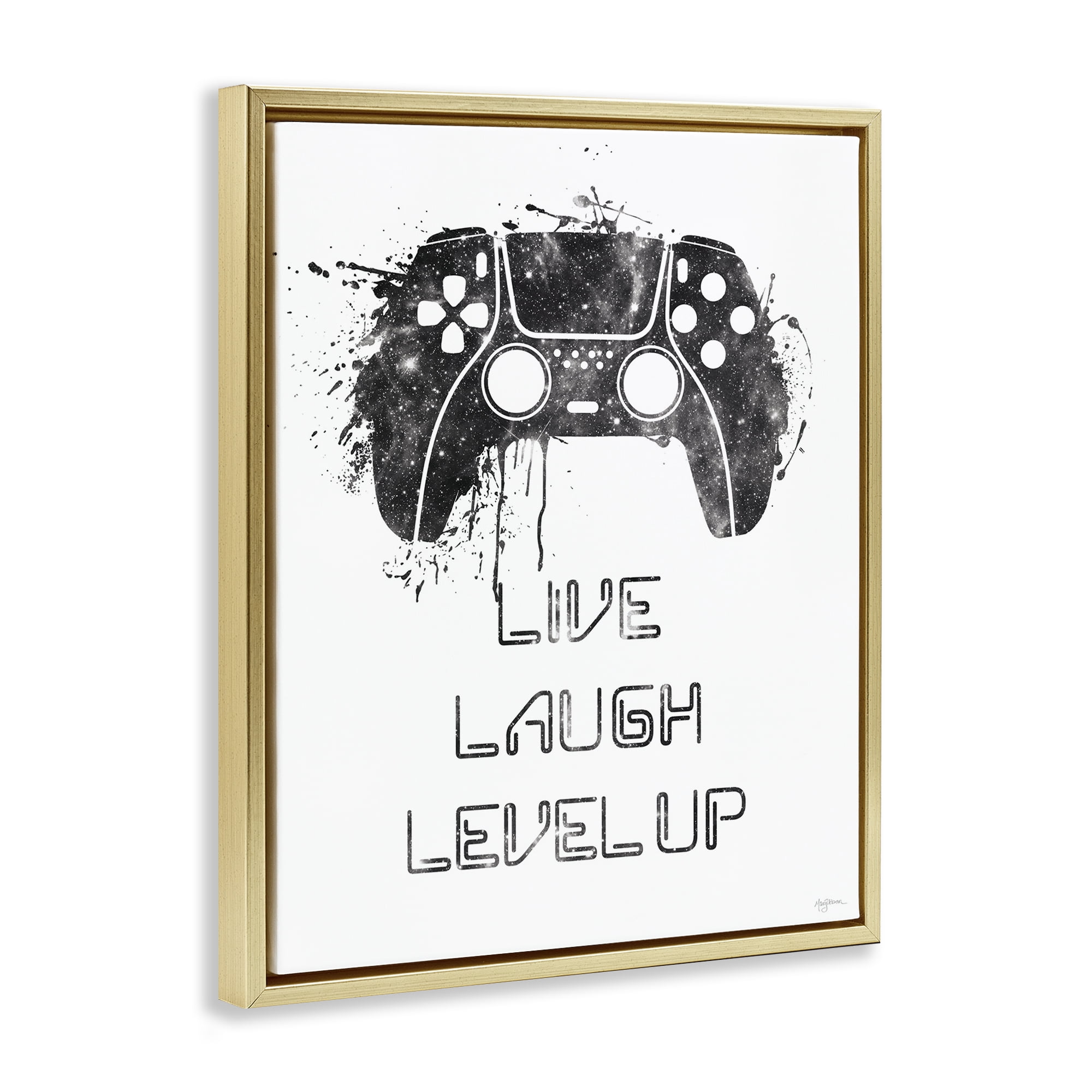 Stupell Industries Live Laugh Level Up Typography Painting Gold Floater Framed Art Print Wall Art, 25 x 31