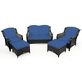 thumbnail image 6 of Patiojoy 5 PCS Patio Rattan Sectional Sofa Set Outdoor Furniture Conversation Set Cushioned Loveseat Sofa Ottoman Navy, 6 of 9
