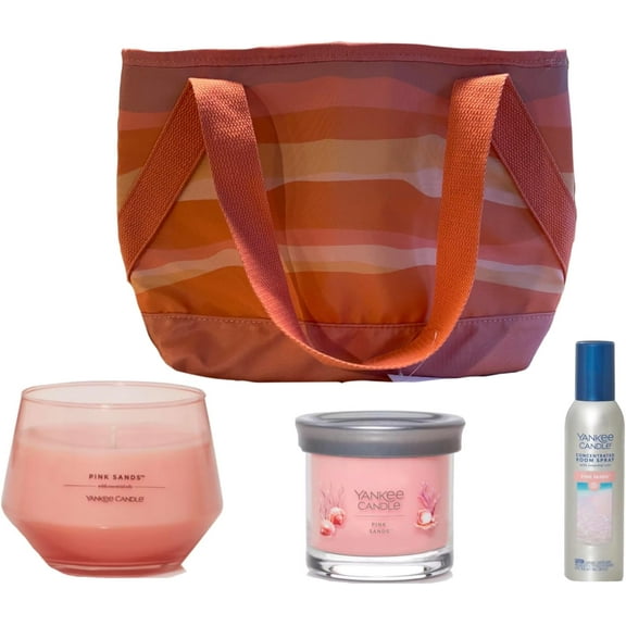 Yankee Candle Mother's Day Orange & Pink Zippered Insulated Tote Gift Set with a Room Spray, a Studio Candle, a Small Tumbler All in Pink Sands Fragrance