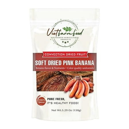 SOFT DRIED PINK BANANA 5.29oz (150g) VIETFARMFOOD: Convection dried fruit, pure natural sweetness without sugar, soft when chewed. Suitable for snack, topping, healthy desserts for all ages