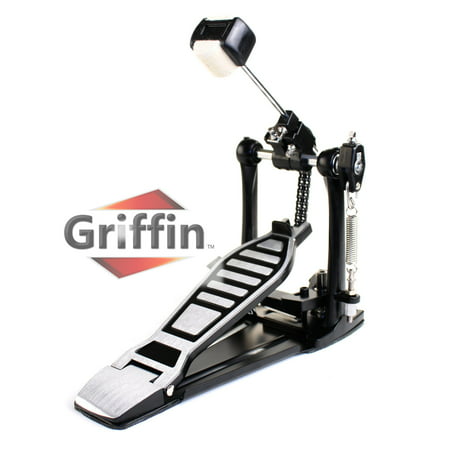 Single Kick Bass Drum Pedal by Griffin|Deluxe Double Chain Foot Percussion Hardware for Intense Play|4 Sided Beater and Fully Adjustable Power Cam System|Perfect for Beginner and Experienced (Best Double Bass Drum Pedal)