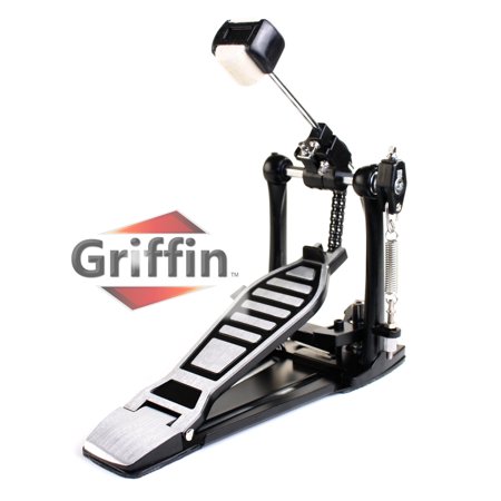 - Single Kick Bass Drum Pedal by Griffin|Deluxe Double Chain Foot Percussion Hardware for Intense Play|4 Sided Beater and Fully Adjustable Power Cam System|Perfect for Beginner and Experienced Drummers