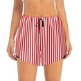 thumbnail image 2 of Balery Red And White Stripes Pantalones cortos deportivos para mujer con forro y dos bolsillos, elásticos, para entrenamiento, gimnasio, yoga-Large, 2 of 7