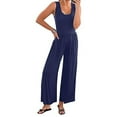 thumbnail image 2 of aidice Summer Womens Jumpsuits Casual U Neck Sleeveless Solid Color Loungewear Wide Leg Pants Rompers, 2 of 8