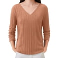 thumbnail image 2 of Gold 3/4 Sleeve Shirts for Women's Winter V Neck Real Sequin Glitter Knitted Sweater Fashion Clothing, 2 of 6