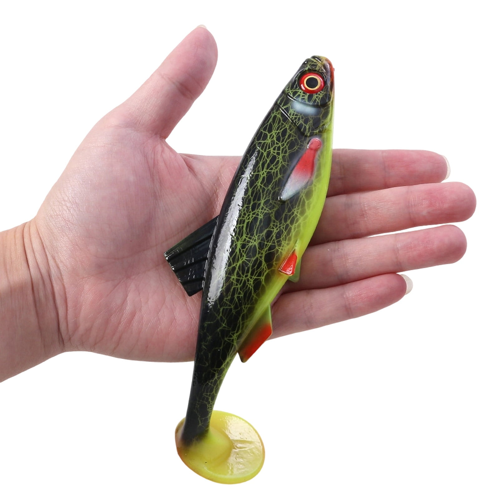 Silicone Soft Paddle Tail Swimbait with 3D Eyes Lifelike Bionic Fishing Lure for Sea Bass Deep Sea Boat Fishing - Large