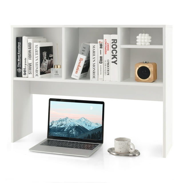 Costway Computer Desktop Bookcase Countertop Storage Bookshelf Organizer with 4 Cubbies White