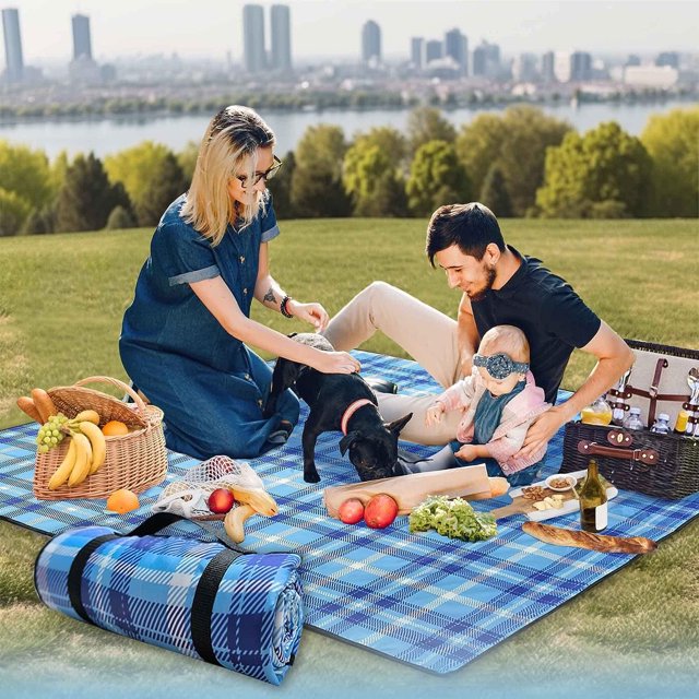 Couvertures de Pique-Nique Extérieures Imperméables, Couverture Extérieure Portable Anti-Sable avec 3 Couches, Grande Couverture de Pique-Nique Pliable pour Parc, Herbe, Randonnée, Camping, Voyage et Plage 80 Pouces x 60 Pouces