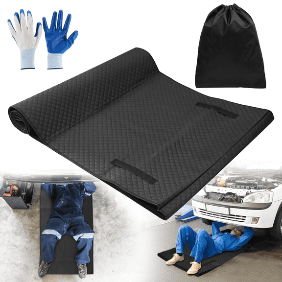 Rolling Creeper Mat with Gloves - 60x28 Inch Under Car Repair Mat, Portable Foldable Mechanics Creeper Pad & Work Gloves Set for Low Clearance, Automotive Repair Tool Kit for Working On Ground