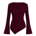 thumbnail image 2 of MYAOYINo Boundaries Women's Long Sleeve Ribbed Knit Top Drape Neck Flare Sleeve Blouse, 2 of 6