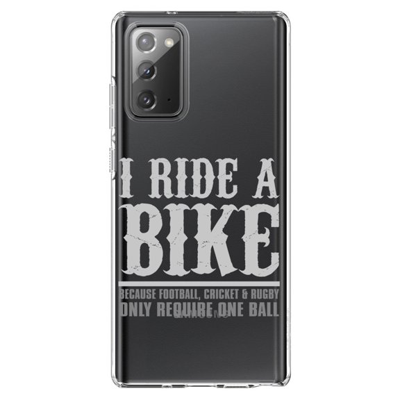 DistinctInk Clear Shockproof Hybrid Case for Galaxy Note 20 ULTRA (6.9" Screen) - TPU Bumper Acrylic Back Tempered Glass Screen Protector - I Ride Bike - Sports Only Require 1 Ball
