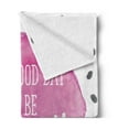 thumbnail image 2 of Be Happy Soft Flannel Fleece Throw Blanket, Its a Day to Be Happy Phrase on Watercolor Spot with Splatters, Cozy Plush for Indoor and Outdoor Use, 50" x 70", Fuchsia Grey and White, by Ambesonne, 2 of 5